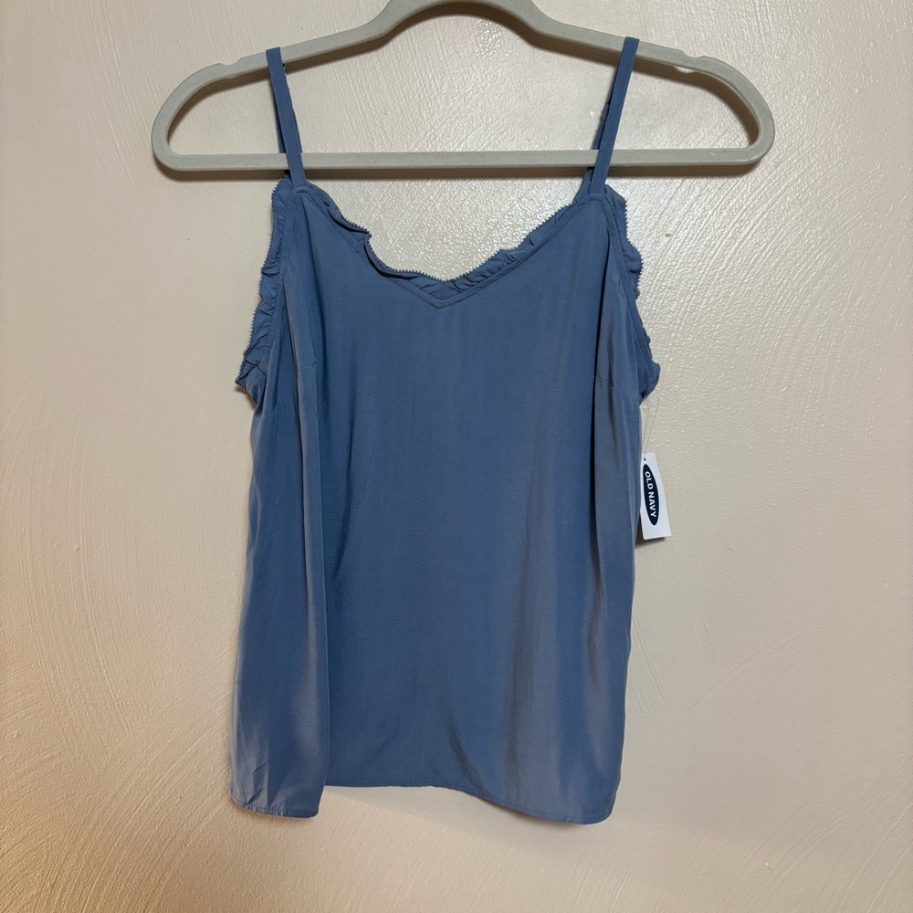 NWT Old Navy Women's Ruffle Trim Cami Tank Top Blue Adjustable Straps Size XS